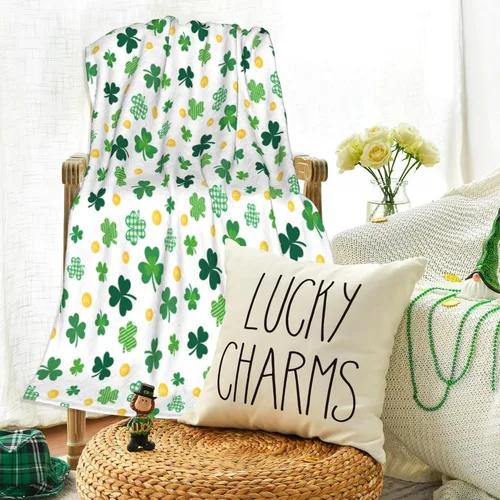 Vista 7 de Manta del día de San Patricio con trébol de shamrock, manta de franela para arrojar de 40"x50" de trébol de la suerte, regalo para adultos y niños