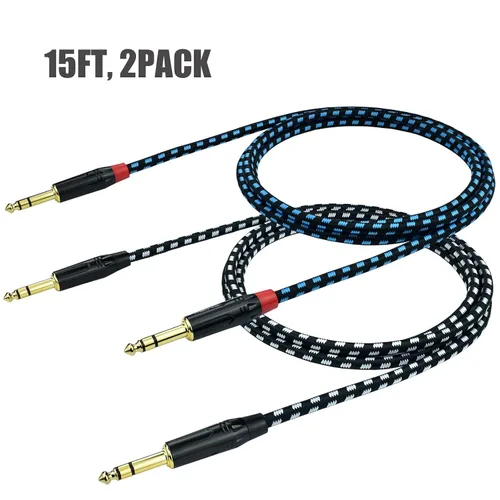 Vista 2 de Cable de conexión equilibrado TRS a TRS macho de 1/4 de pulgada, cable de audio estéreo de 1/4 de pulgada a 0.250 in, nailon trenzado resistente