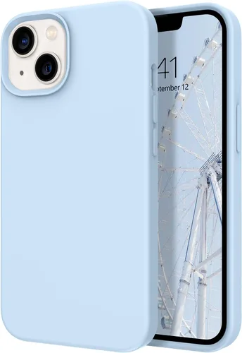 Vista 11 de DOMAVER Funda para iPhone 13, funda de teléfono para iPhone 13, silicona líquida, gel suave, forro de microfibra, funda protectora a prueba de Azul
