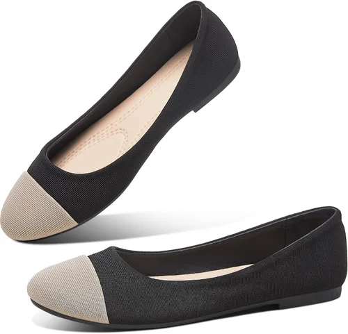 Vista 27 de Obtaom Zapatos planos de puntera redonda para mujer, zapatos de ballet negros para niñas