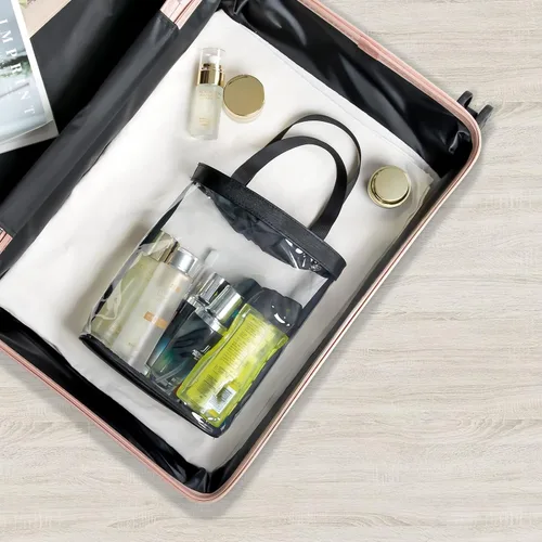 Vista 5 de Bolsas de maquillaje transparentes, bolsa de aseo aprobada por la TSA para viajes, bolsa de viaje transparente para artículos de tocador