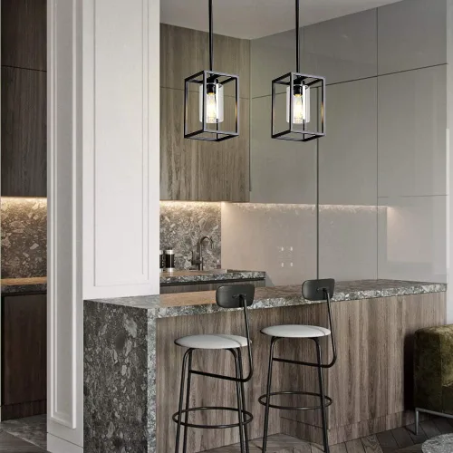Vista 4 de XILICON Candelabro de Vestíbulo de 1 Luz Negro de Granja para Comedor Accesorios de Iluminación Colgantes de Techo para Entrada de Vestíbulo