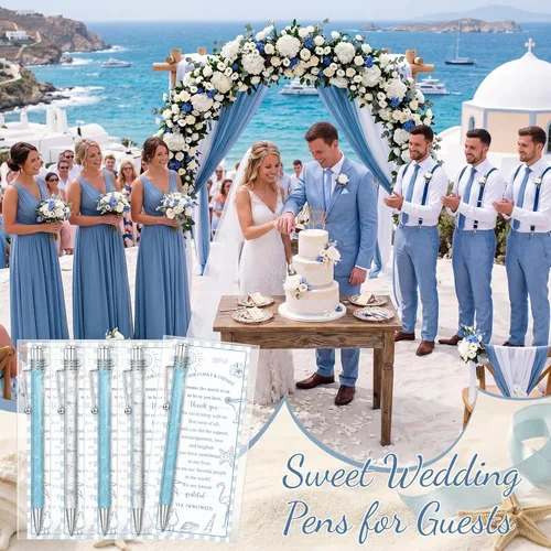 Vista 6 de Tenceur Juego de 30 bolígrafos retráctiles de tinta negra para invitados de boda en la playa, regalos de boda, regalos de boda, suministros