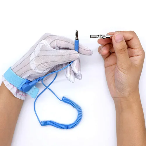 Vista 3 de Correa de muñeca antiestática, pulsera ESD ajustable con clip de cocodrilo de alambre de conexión a tierra, para trabajar en dispositivos