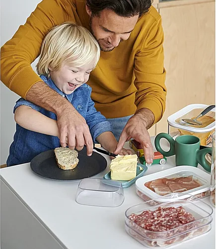Vista 2 de Mepal Modula - Caja redonda apilable para almacenamiento de alimentos, 3 compartimentos con 1 tapa universal transparente enmarcada, ideal