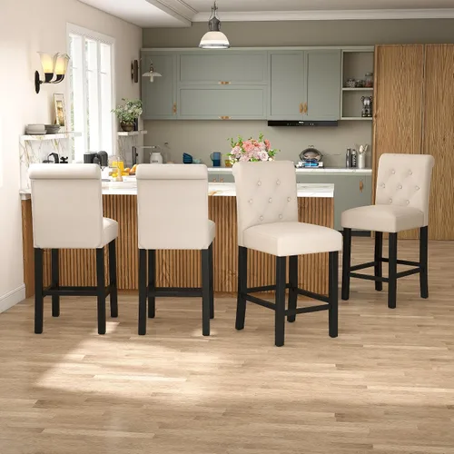 Vista 8 de LSSPAID Juego de 2 taburetes de bar de 24 pulgadas de altura, taburetes de bar tapizados de tela acolchada para isla de cocina con respaldo copetudo