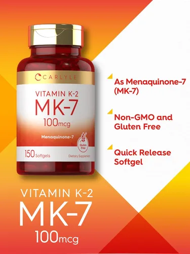 Vista 4 de Carlyle Vitamina K2 MK7 100 mcg 150 cápsulas blandas Bioactive Trans-Form MK7 Suplemento sin OMG y sin gluten