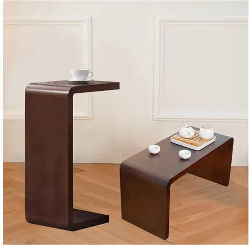 Vista 17 de Mesa auxiliar en forma de C, mesa auxiliar de madera maciza para sofá, cama y sala de estar, mesa auxiliar pequeña para aperitivos que ahorra
