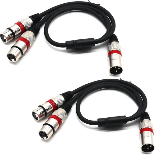 Vista 14 de Cable divisor XLR hembra a macho dual de 3 pines y cable de parche en Y para micrófono, adaptador de audio equilibrado (50CM)