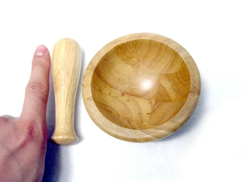 Vista 3 de Nuevo mini mortero de madera y mortero de molienda Bowl Set ajo Crush Pot herramienta de cocina