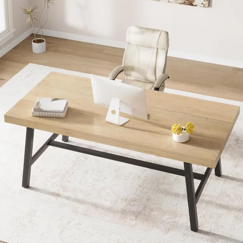 Vista 5 de IDEALHOUSE Mesa de comedor rústica para 6-8 personas, mesa de cocina rectangular de 70 pulgadas de largo, mesas de cocina de madera industrial