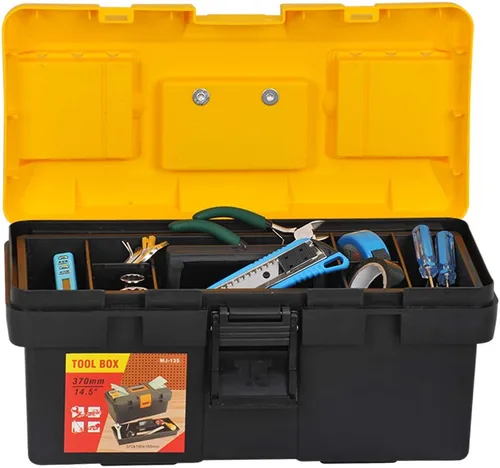 Vista 8 de MEIJIA Caja de almacenamiento portátil de herramientas, organizadores con bandeja desmontable y cubierta superior de almacenamiento disponible