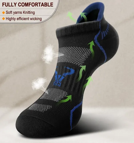 Vista 2 de BULLIANT Calcetines de correr para hombre, 6 pares, calcetines de tobillo que no se ven transpirables, absorben para hombres y mujeres, suela