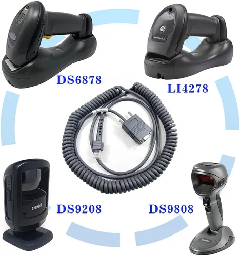 Vista 6 de VOTTAN Cable de escáner en espiral RS232 Serial Cable para escáner de código de barras de símbolos DS2278-SR DS4208 DS4308 DS8108 DS9208 MC9190-G