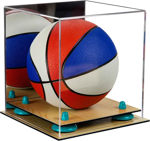 Vista 132 de Better Display Cases Mini acrílico - Miniatura (no tamaño completo) Baloncesto vitrina con elevadores negros y espejo (A015-BR)