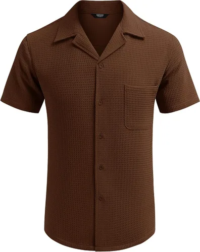 Vista 3 de COOFANDY Camisa de manga corta con botones para hombre, ajuste holgado, para playa cubana