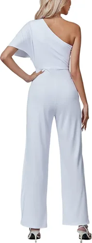 Vista 2 de LYANER Mono de trabajo de manga corta abombada y pantalones de lápiz para mujer