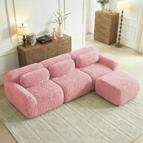 Vista 36 de Sofás de nube sin hueso de 80.4 pulgadas, tela de felpa suave y esponjosa, sofá cama modular con 2 otomanas, sofás de dos plazas de chocolate,