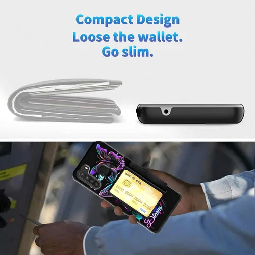 Vista 3 de Funda tipo cartera para Samsung Galaxy A21 (6.5 pulgadas), Galaxy A21 con soporte para tarjeta abatible, funda protectora de doble capa híbrida