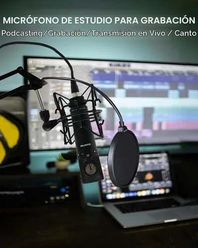 Vista 2 de SUUNTOK Micrófono XLR, Micrófono de condensador profesional con diafragma grande de 34mm, Micrófono de estudio cardioide para grabación TM87KB Kit