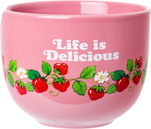 Vista 5 de Silver Buffalo Strawberry Shortcake - Tazón de cerámica vintage para ramen con palillos, apto para microondas, 20 onzas