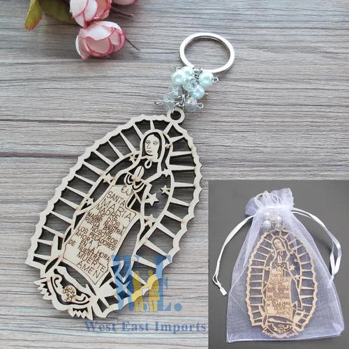Vista 6 de 12 llaveros de Nuestra Señora de Guadalupe con bolsas de regalo Bautizo Recuerdo Marrón, Marrón