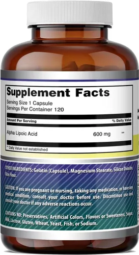 Vista 5 de Amazing Formulas - Ácido alfa lipoico Suplemento de 600 mg por porción, cápsulas, sin OMG, sin gluten, fabricado en Estados Unidos
