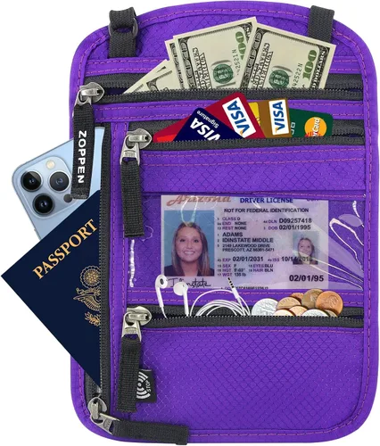 Vista 2 de ZOPPEN Funda para pasaporte, cartera para el cuello, funda para pasaporte, organizador de documentos de viaje, combo de portatarjetas de pasaporte
