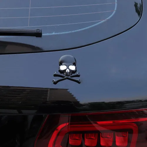 Vista 5 de Emblema de calavera de esqueleto 3D para el lado del coche, parte trasera, capó delantero, puerta del maletero, parachoques trasero, caja de cola