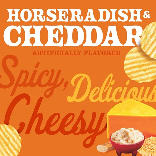 Vista 2 de Herr's Papas fritas, sabor rábano picante y queso cheddar, aperitivos sin gluten, bolsa de 6 onzas (6 unidades)
