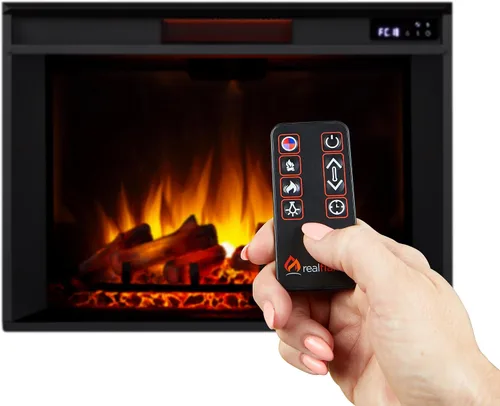 Vista 9 de Real Flame Callaway Chimenea eléctrica Grand de 63" con repisa en roble castaño, chimenea eléctrica independiente de gran tamaño para interiores