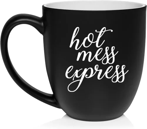 Vista 24 de Daylor Hot Mess Express - Taza de café de cerámica divertida para ella, él, amigo, compañero de trabajo, esposa, esposo (11 onzas, azul)