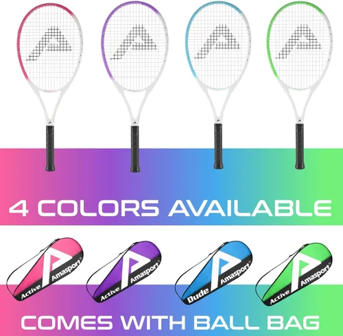 Vista 5 de AMA SPORT Adult Tennis Racket - Pre-Strung Light Balance 27 inch Tennis Racquet for Women and Men Grip Size 2-4 1/4