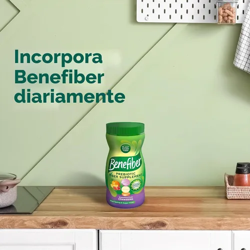 Vista 3 de Benefiber Tabletas masticables de suplemento de fibra prebiótica para la salud digestiva, sabores surtidos de frutas, 100