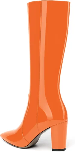 Vista 14 de AMBELIGHT Botas altas hasta la rodilla con cremallera y puntera puntiaguda para mujer, de patente sólida, tacón alto, 3.3 pulgadas