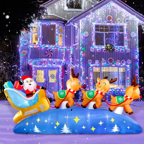 Vista 6 de Inflables de Navidad de 9.5 pies para decoración al aire libre, luces LED integradas, decoraciones inflables para vacaciones, jardín, césped
