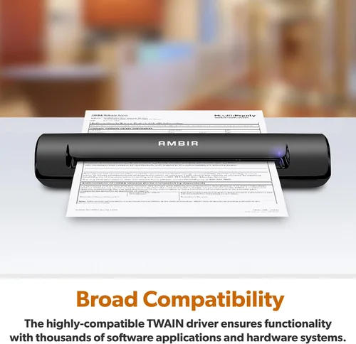 Vista 5 de AMBIR TravelScan Pro - Escáner portátil de documentos, tarjetas de presentación y recibos - Alimentado por USB para PC con Windows con funda