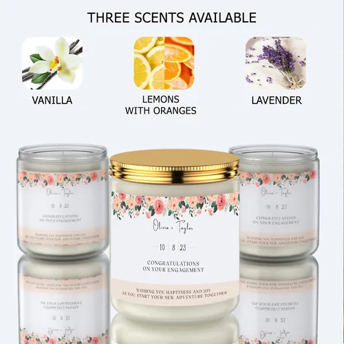 Vista 5 de Vela de regalo personalizada de compromiso, regalos de compromiso personalizados, tres aromas para elegir, regalo de pareja, regalos para ella