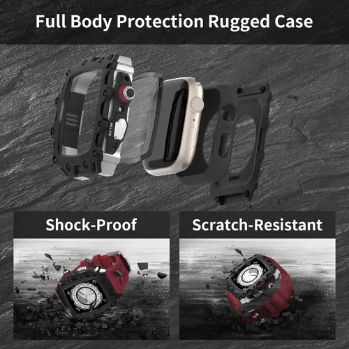 Vista 3 de Funda resistente de lujo con correa compatible con Apple Watch Series 9, 8, 7, de 1.772 pulgadas, SE 6, 5, 4, 1.732 pulgadas, cubierta protectora