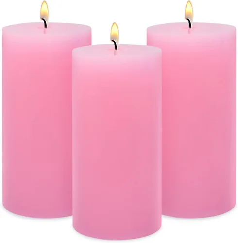 Vista 12 de Paquete de 12 velas de pilar rosas de 2 x 3 pulgadas para el día romántico de San Valentín, velas de columna sin perfume para el hogar