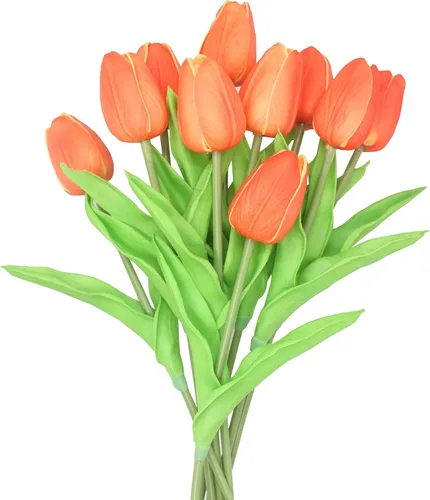 Vista 29 de Flores artificiales, 10 cabezas, mini tulipán artificial de tacto real para decoración del hogar, boda, fiesta, centro de mesa (negro)