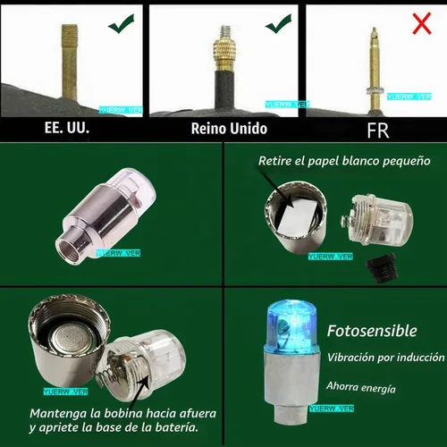 Vista 2 de Paquete de 4 luces LED para rueda de bicicleta, tapones para válvulas de neumáticos de automóvil, tapas de vástagos de bicicleta, motocicleta