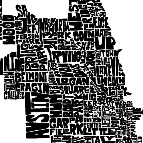 Vista 8 de Impresión del mapa del vecindario de Chicago, impresión firmada de mi arte original de mapa de tipografía de Chicago dibujado a mano