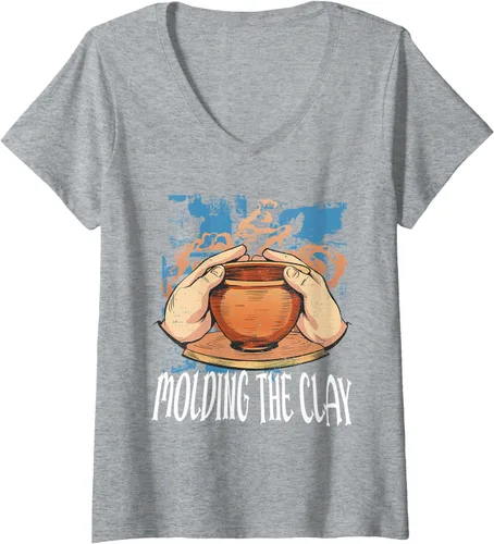 Vista 5 de Camiseta con cuello en V para mujer Moldeando la arcilla Pottery Ceramics Artiste, Negro