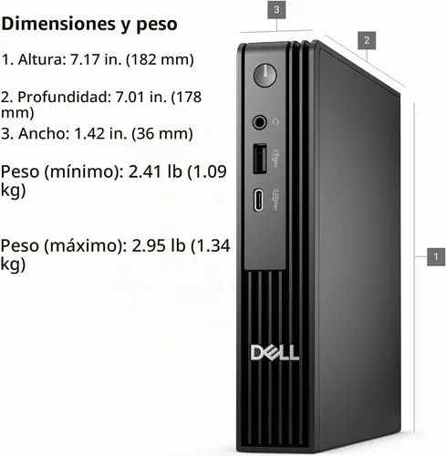 Vista 5 de Dell Mini computadora de escritorio Pro Micro QCM1250, nueva versión OptiPlex, Intel Core i5-14500T (14Core, 20Threads, caché de 24 MB), 16 GB DDR5