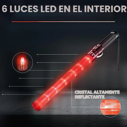 Vista 3 de Paquete de 2 varitas de tráfico, varita roja de control de tráfico de 21 pulgadas con 3 modos de parpadeo, bastón de seguridad de tráfico LED