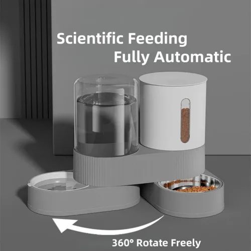 Vista 2 de Alimentador de gravedad para gatos y dispensador de agua, 2 en 1, alimentador automático para gatos con rotación de 180 grados, paquete de 2