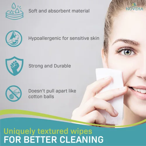 Vista 3 de NOVEHA 60 toallitas secas – Toallitas limpiadoras diarias de ojos y nasales suaves e hipoalergénicas – Eliminación de maquillaje – Calma, alivia