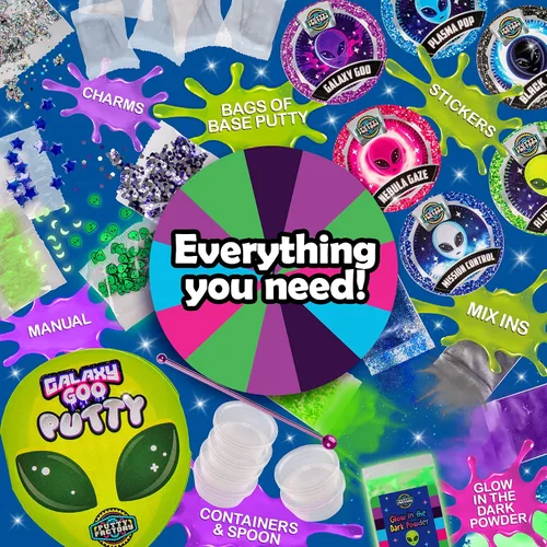 Vista 8 de Original Stationery Masilla Slime Galaxy Space Goo, brilla en el espacio oscuro, masilla para bricolaje, 29 piezas, masilla terapéutica