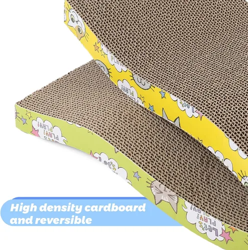 Vista 5 de PrimePets Rascador de cartón para gatos, almohadilla para rascar con forma curva, rascador de gato, tablero corrugado reversible con hierba gatera
